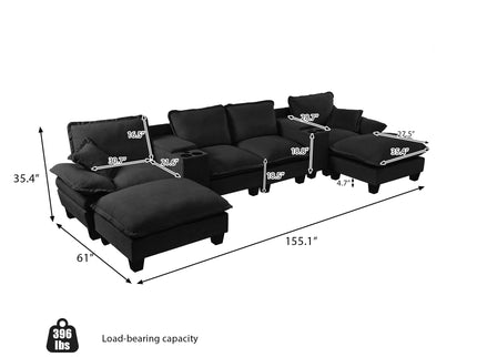 Modular Cloud Couch Sofa With Cup Holders & Storage, USB Port