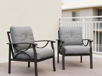 All Weather Armchairs With Cushions, Sculptural Design (Set of 2) - Gray / Khaki