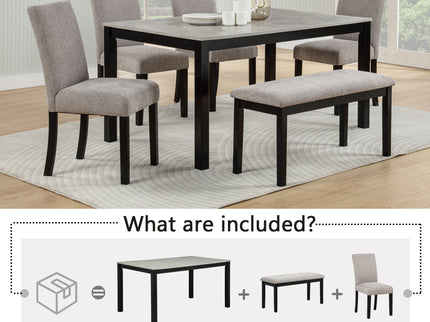 6 Piece Dining Table Set With Bench And Chairs