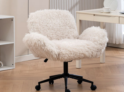 Swivel Chair With Adjustable Armrests And Wheels For Home Office - Beige