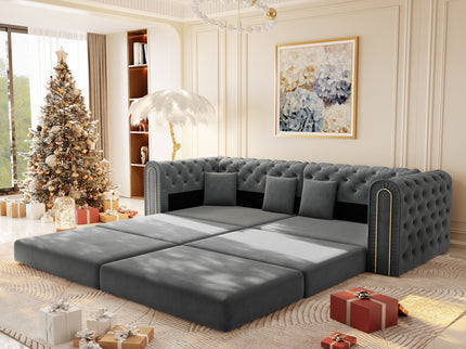 3-In-1 Convertible Sleeper Sofa With Movable Ottoman For Living Room