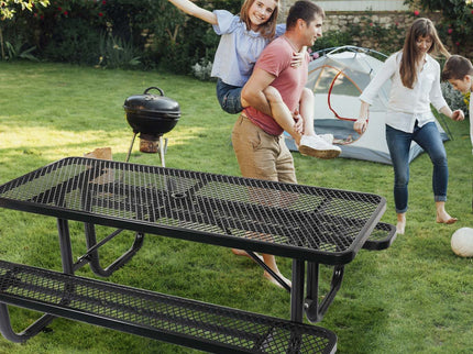 Outdoor Steel Picnic Rectangular Table With Umbrella Pole