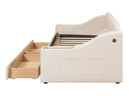 Upholstered Daybed With Storage Armrests And USB Port