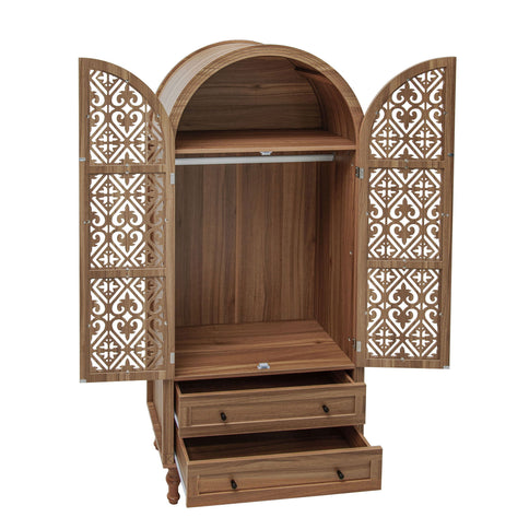 Tall Kitchen Pantry Cabinet With Hollow Carved Doors 2 Drawers And Adjustable Shelves Storage Display Cabinet For Kitchen Dining Room Or Living Room - Walnut