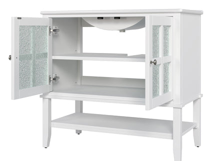 Bathroom Vanity With Ceramic Sink, Adjustable & Open Shelf