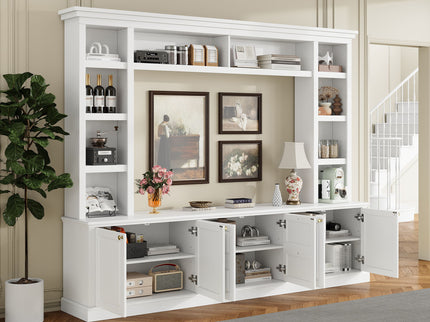 TV Stand With Bookcase, Storage Cabinet With 3 Adjustable Shelves, Living Room Entertainment Center - White