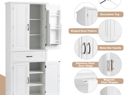 Bathroom Storage Cabinet With Doors And Drawer, Adjustable Shelf