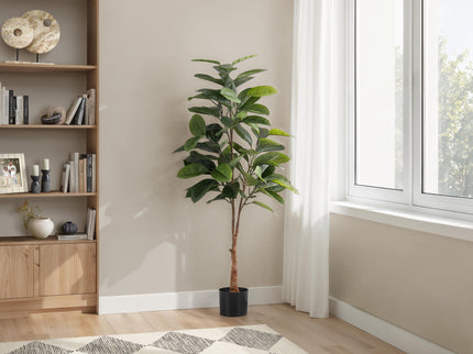 52" Tall, Artificial Plant, Rubber Tree, Indoor, Faux, Fake, Floor, Greenery, Potted, Real Touch, Decorative - Green / Black