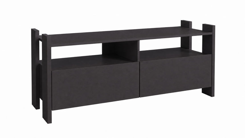 TV Stand For TVs Up To 55" With Open Shelves And 2 Drawers - Carbon Gray