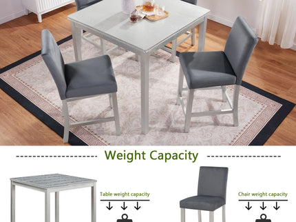 5 Pieces Counter Height Table Set, Kitchen Table With Square Table And 4 Upholstered Chairs