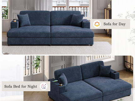 Oversized Loveseat Chaise With 2 USB Ports, 2 Cup Holders And 2 Throw Pillows