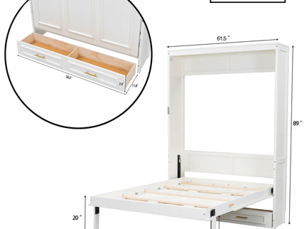 Full Size Murphy Bed With 2 Drawers - Beige