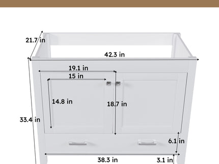 42" Bathroom Vanity Base With Doors And Drawer - White