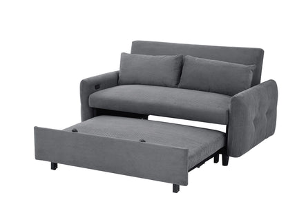 Pull-Out 2 Seat Modern Sleeper Sofa With 2 Throw Pillows And USB Ports
