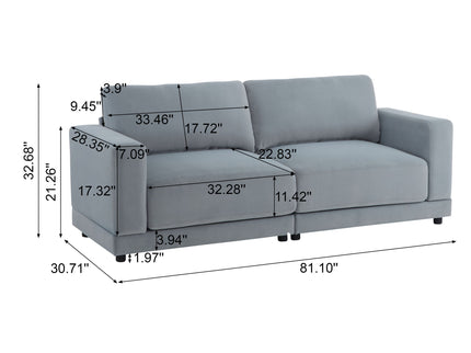 Modern Square Arm Sofa With Soft Fabric Upholstery, Deep Cushions