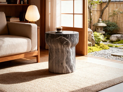 Round Geometric Outdoor End Table - Marble