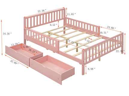 Platform Bed With Guardrails On Both Sides And 2 Storage Drawers