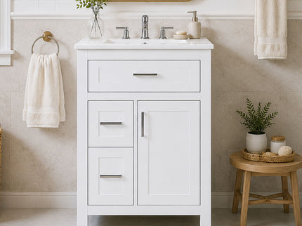 Modern Bathroom Vanity With Sink, Flip Drawer & 2 Drawers, Soft Close Hinges, Adjustable Shelf
