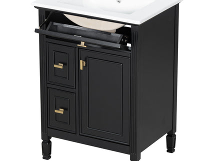 Modern Bathroom Vanity With Sink, Flip Drawer, 2 Drawers, Adjustable Shelf