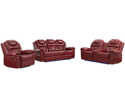 Home Theater Seating Manual Recliner Chair With Center Console And LED Light Strip For Living Room - Red