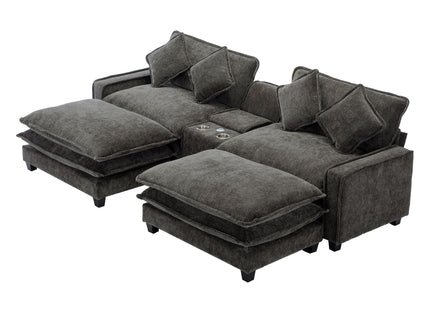 Modern Sectional Sofa With Removable Ottomans, USB Ports