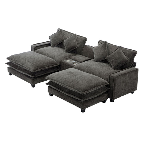 Modern Sectional Sofa With Removable Ottomans, USB Ports