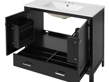 Bathroom Vanity With Sink, Soft Close Doors, Double Shelves & Divided Drawer