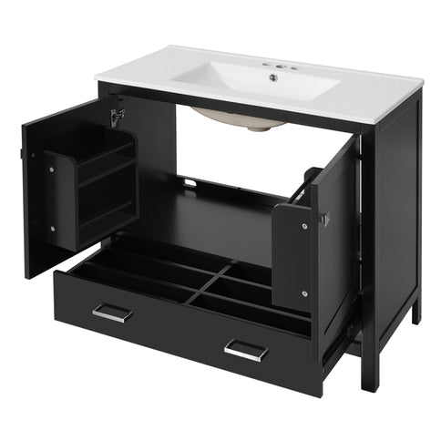 Bathroom Vanity With Sink, Soft Close Doors, Double Shelves & Divided Drawer