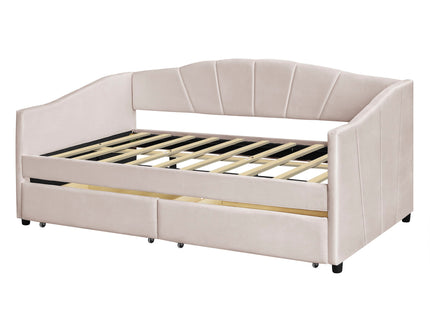 Upholstered Daybed With Two Drawers And Wood Slat