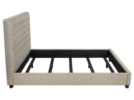 Upholstered California King Bed With Tufted Headboard And Birch Legs - Oatmeal