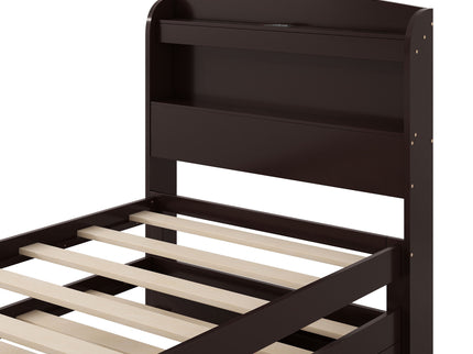Platform Bed With LED Headboard, Charging Station, Trundle And 2 Drawers