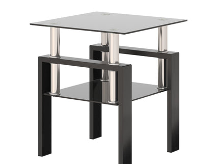Modern Tempered Glass Tea Table, End Square Table For Living Room - Black
