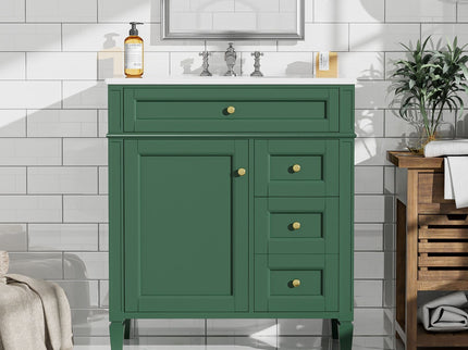 Bathroom Vanity With Top Sink, 2 Drawers & Tip Out Drawer