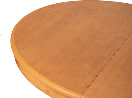 Extendable Round Dining Table, Adjustable Length, Construction With Space Saving Design - Natural Wood