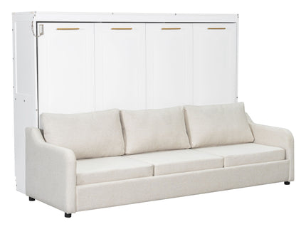 Murphy Cabinet Bed With Folding Sofa, Built In Storage Shelves And LED Light