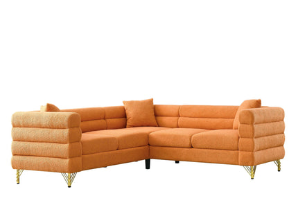 Oversized L - Shaped Corner Sofa, 5 Seater Sectional With 3 Cushions, Living Room Furniture - Orange