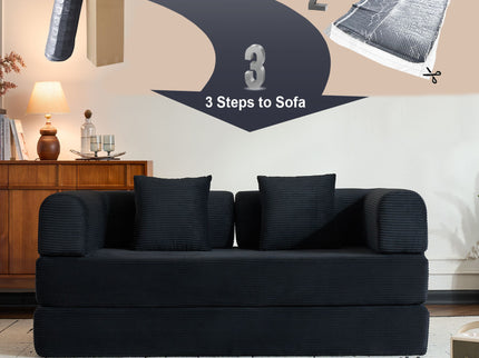 Convertible Sleeper Sofa Bed With Cylindrical Pillow, With Fixed Shape Frame