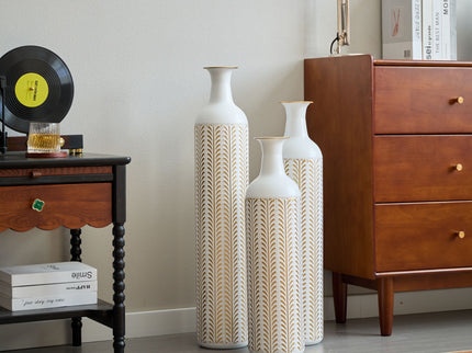 Floor Metal Vase Modern Style Decoration Home Metal Vase 3 Piece Set Gorgeous Home Decoration Large Glazed Metal Vase - Gold / White