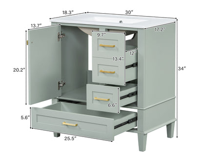 Bathroom Vanity, Modern Bathroom Cabinet With Sink Combo Set, Bathroom Storage Cabinet With A Soft Closing Door And 3 Drawers, Solid Wood Frame