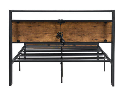 Platform Bed Frame With Wooden Headboard And Footboard, USB Liner