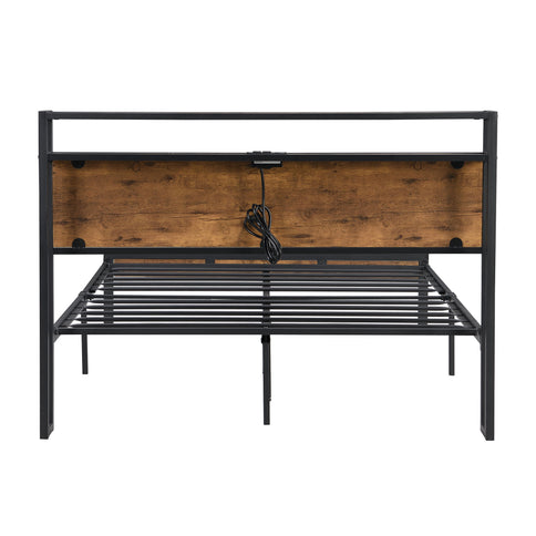 Platform Bed Frame With Wooden Headboard And Footboard, USB Liner