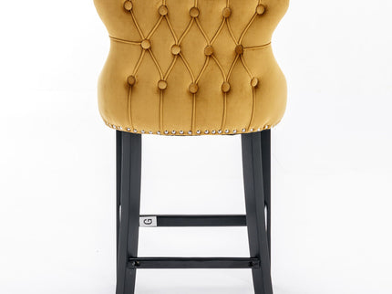 Contemporary Upholstered Wing-Back Barstools With Button Tufted Decoration And Wooden Legs, And Nailhead Trim, Leisure Style Bar Chairs, Bar Stools (Set of 2)
