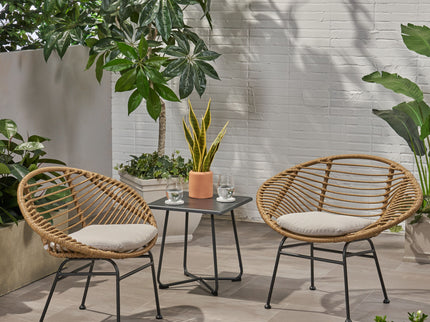 Cordella - Outdoor Woven Wicker Chairs With Cushions, (Set of 2)