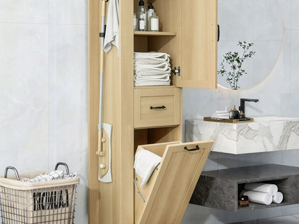 Modern Tall Storage Cabinet With Tilt-Out Compartment, Adjustable Shelves