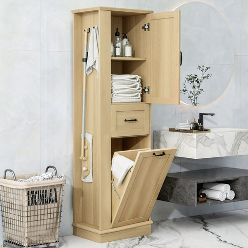 Tall Storage Cabinet With Tilt Out Compartment, Adjustable Shelves, Soft Close Hinges - Natural