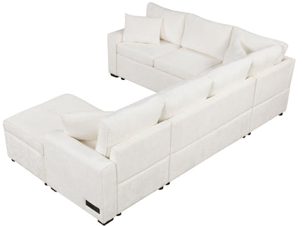 Sectional Sofa Pull-Out Sofa Bed Sleeper With A Storage Ottoman, Three Pillows And Charging Devices For Living Room
