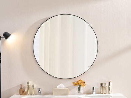 Wall Circular Framed Vanity Mirror For Bathroom, Living Room Decor - Black