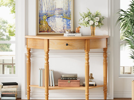 Half Moon Console Table With Drawer & Shelf