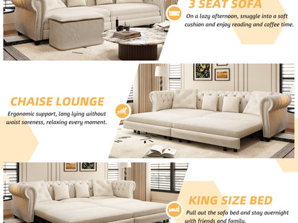 3 In 1 Convertible Sleeper Sofa Bed With Movable Ottoman