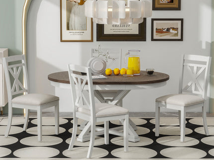 Dining Set With Extendable Round Table And 4 Upholstered Chairs